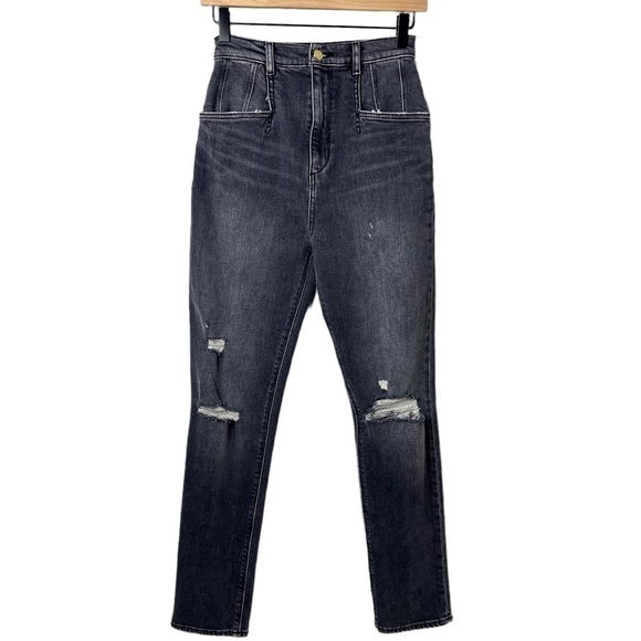 Favorite Daughter The Jordie Super High Rise Straight Jeans Gray Black Size 23 - Picture 3 of 9